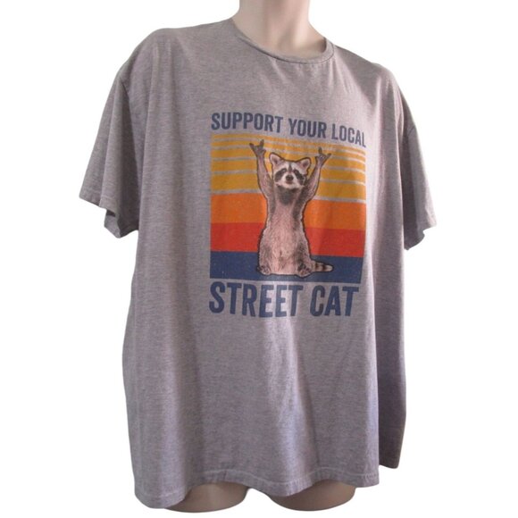 Support Your Local Street Cat Raccoon Trash Panda T Shirt Gildan Softstyle 2XL G - Picture 1 of 11